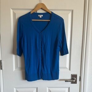 Merona Blue Fitted Buttoned Blouse with 3/4 Sleeves